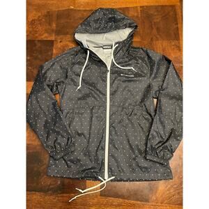 Columbia Black Polka Dot Hooded Rain Jacket Windbreaker Packable Size XS Women’s